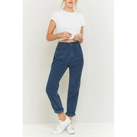 Urban Outfitters BDG Mom High Rise Teal Blue Corduroy Jeans 25 - Picture 1 of 5